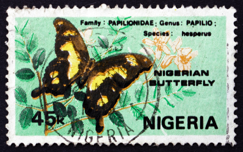 A Hesperus Swallowtail butterfly on a 1982 Nigerian stamp (Boris15 / Shutterstock)