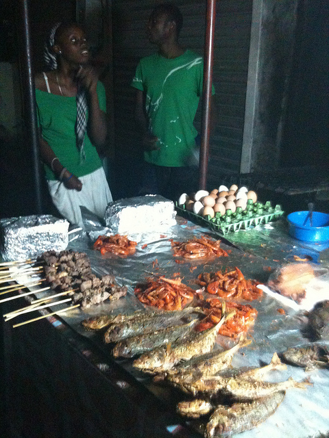 Fish and meat being grilled in Dar