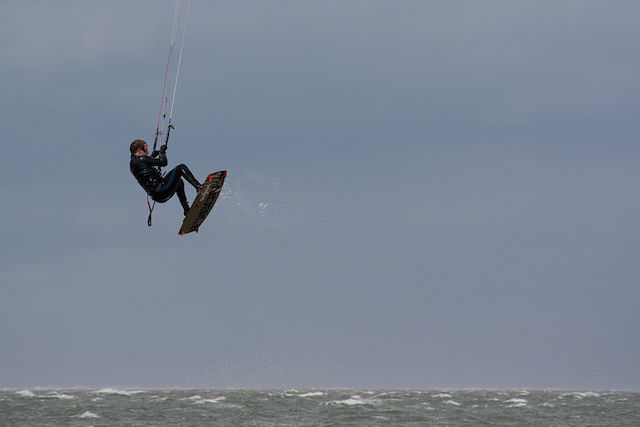 kitesurfer big air in cape town strand