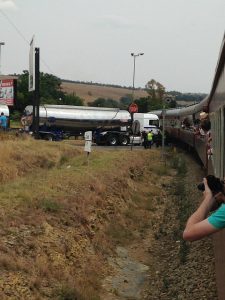 The truck that hit our train (photo by K. Elowitt)
